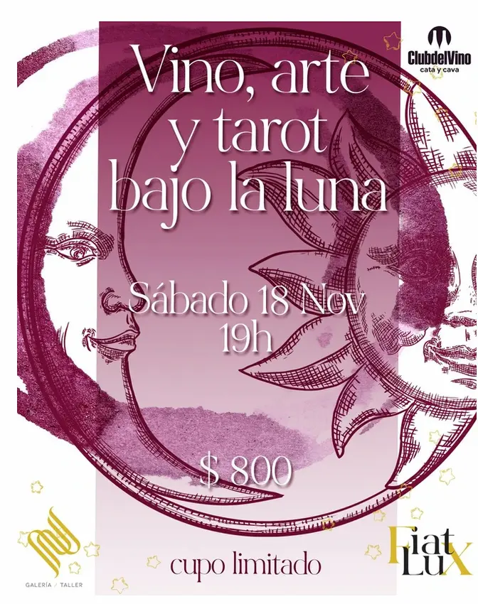 El club del vino y NN Galería se unen en una noche mágica de cata de vinos, explorar la exposición Fiat Lux de Manuel Escobar y terminar la noche con la renombrada tarotista Anahí Aguilar Orihuela.